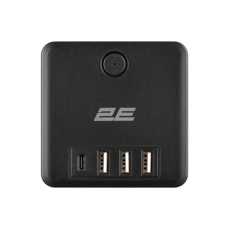Мережевий адаптер 2E AD431 3xТипF, 16A, 2xUSB-A, 1x USB-C Чорний (2E-AD431BK)